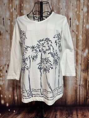Coral Bay White Palm Tree Print Women's Top
